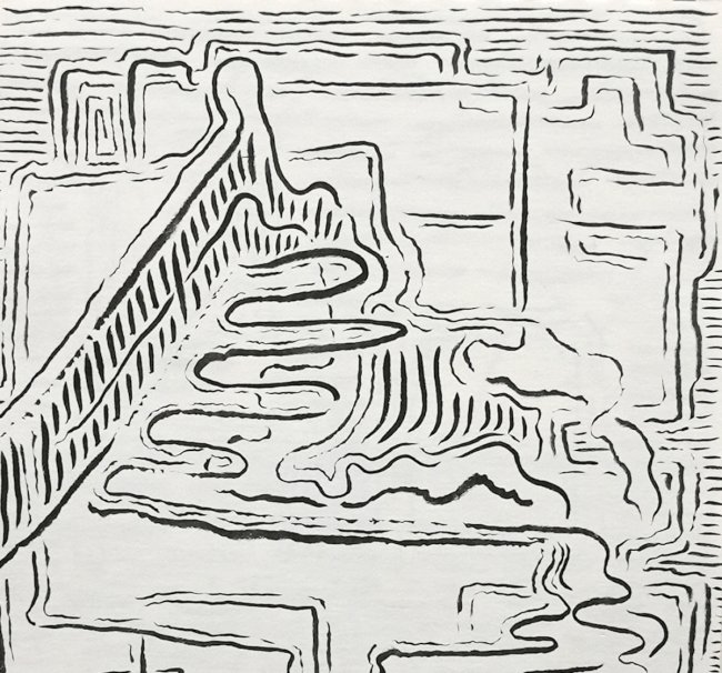 Black abstract marker lines on a white background.