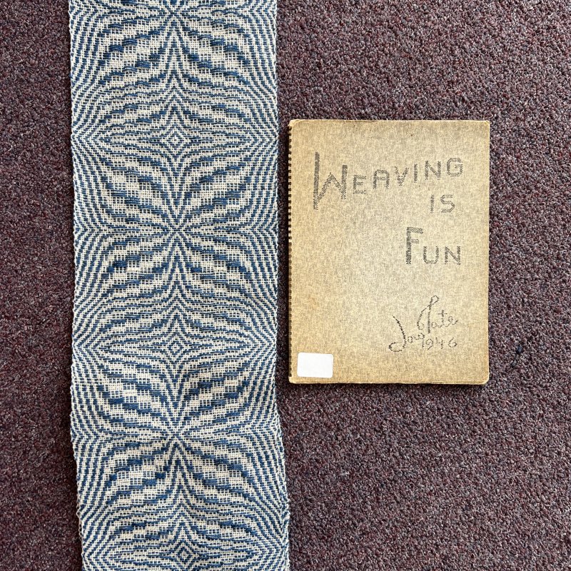 weaving is fun inscription and some of the weaving on the left.